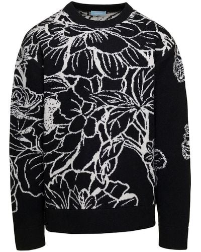 3.PARADIS Knit Crewneck Sweater Flowers - Black