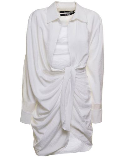 Jacquemus 'La Robe Bahia' Short Draped Shirt Dress - White