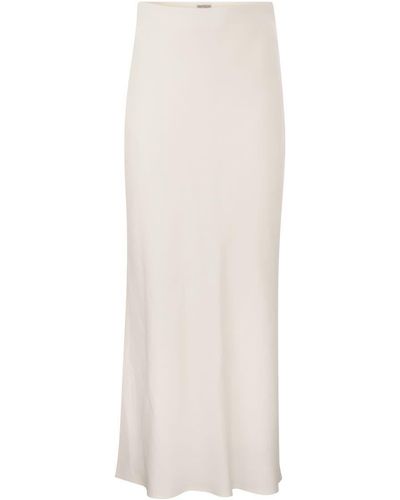 Brunello Cucinelli Viscose And Linen Long Pencil Skirt - White