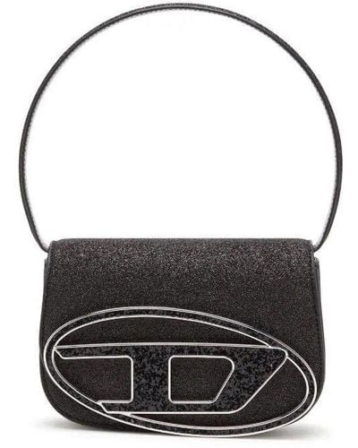 DIESEL 1dr-iconic Shoulder Bag In Glitter Fabric - Black