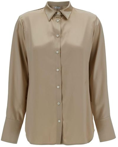 Ferragamo Beige Loose Shirt With Classic Collar In Rayon Woman - Natural
