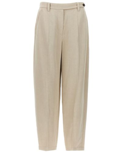 Brunello Cucinelli Curved Viscose And Linen Trousers - Natural