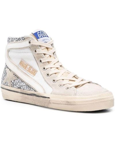 Golden Goose Women's Slide Glitter, Mesh And Suede High-top Sneakers - White