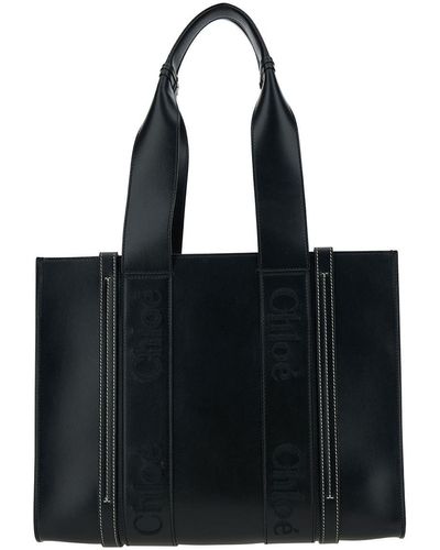 Chloé 'Woody' Tote Bag With Tonal Logo Detail - Black