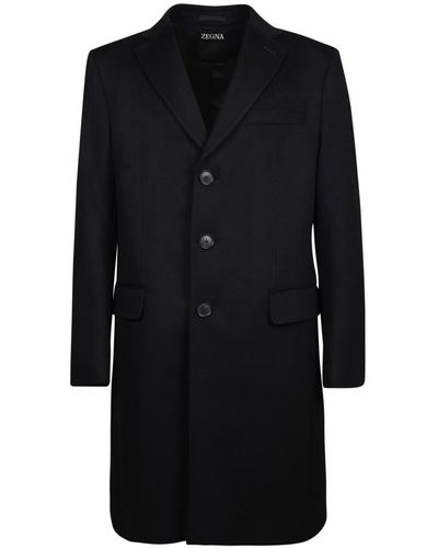 Zegna Single-breasted V-neck Tailored Coat - Black
