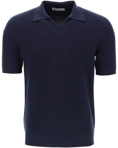Brunello Cucinelli Cotton Knit Polo Shirt - Blue