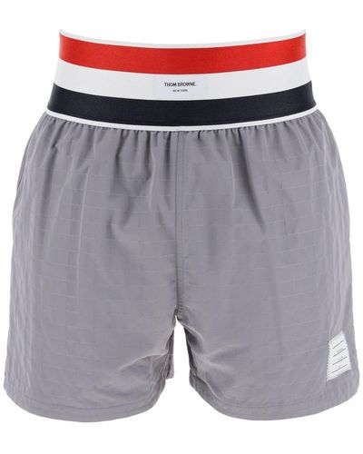 Thom Browne Nylon Bermuda Shorts With Elastic Band - Grey