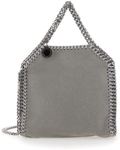 Stella McCartney '3Chain' Tiny Tote Bag With Logo Engraved On Charm - Gray