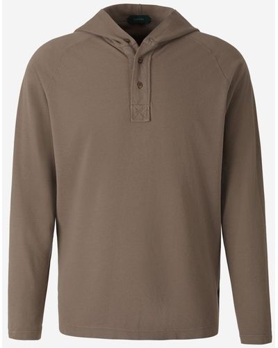 Zanone Cotton Hooded Sweater - Brown
