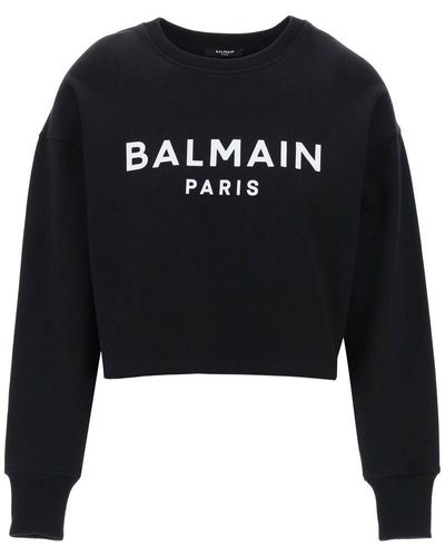 Balmain Logo Print Cropped Sweatshirt - Black