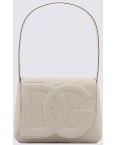 Dolce & Gabbana Ivory Leather Dg Logo Shoulder Bag - Gray