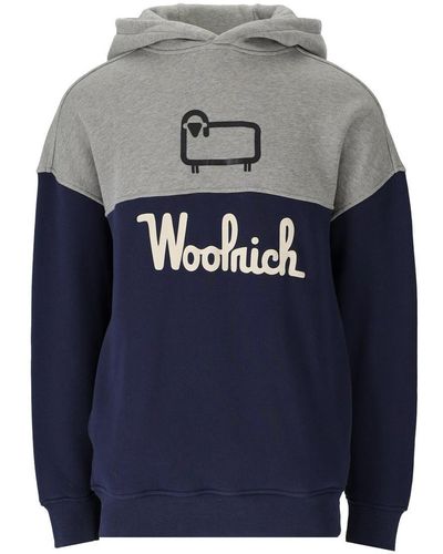 Woolrich Logo-print Colour-block Hoodie - Blue