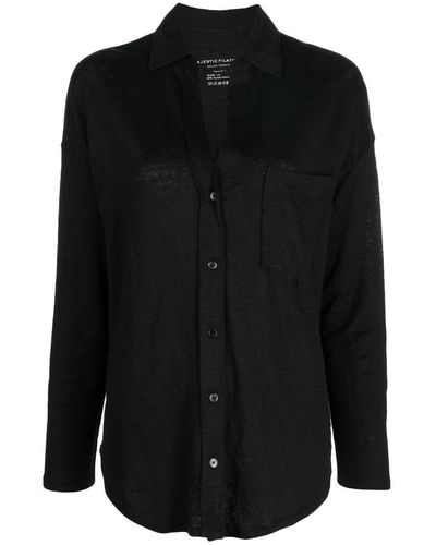 Majestic Filatures 3/4 Sleeve Linen Shirt - Black