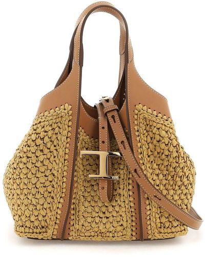 Tod's Rafia T Timeless Tote Bag - Brown