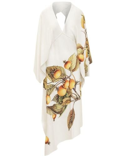 Ferragamo Asymmetric Dress With Botanical Print - White