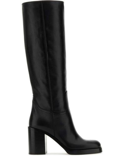 Prada 90mm Knee-high Leather Boots - Black