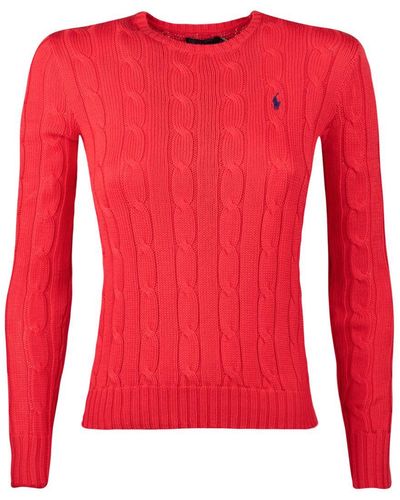 Ralph Lauren Bright Hibiscus Cotton Cable-knit Crew Neck Sweater - Red