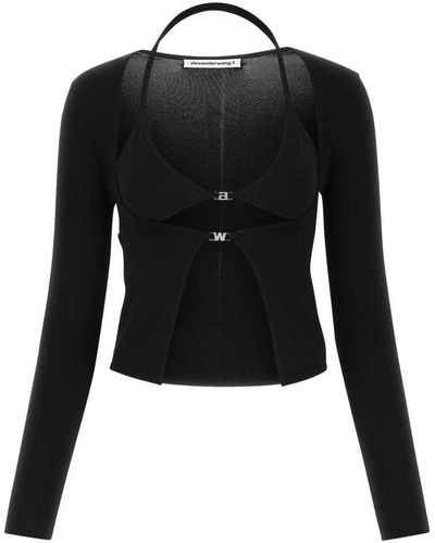 Alexander Wang Long Sleeve Top In Gauzy Mesh Black - US