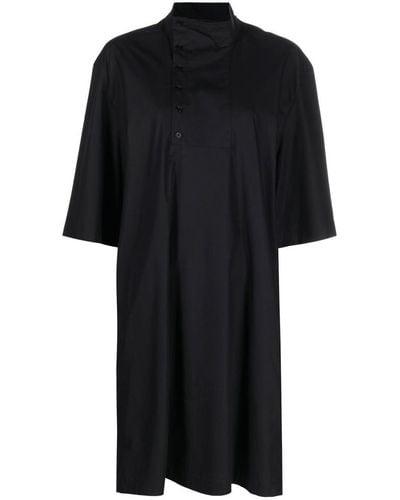 Lemaire High Neck Flared Cotton Dress - Black