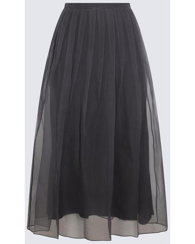 Brunello Cucinelli Dark Silk Skirt - Grey