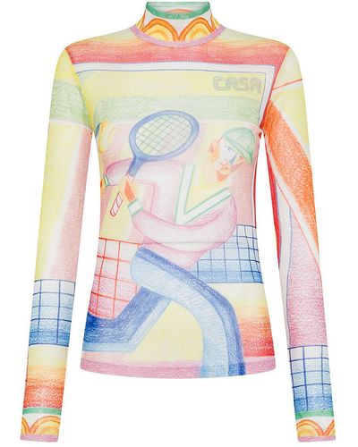 Casablancabrand High-Neck Tennis Graphic Print T-Shirt - Multicolor