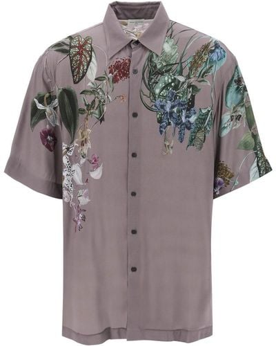 Dries Van Noten Cassidye Floral Print Short Sleeve Shirt - Gray