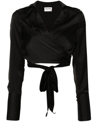 Blumarine Wrap-Design Cropped Shirt - Black