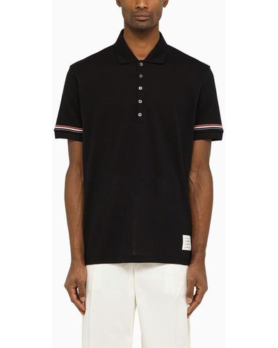 Thom Browne Short Sleeved Navy Polo Shirt With Patch - Black