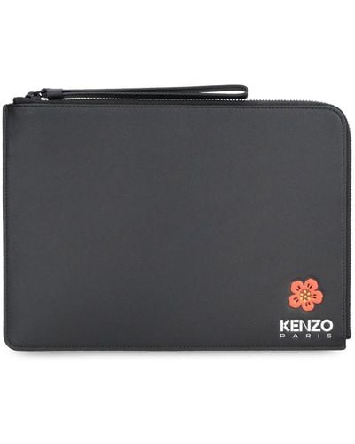 KENZO Leather Flat Pouch - Gray