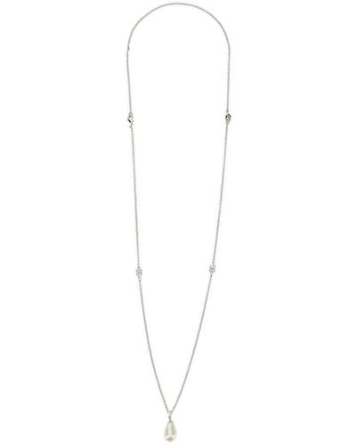 Dolce & Gabbana Tone Necklace With Drop Pendant And Dg Logo - White