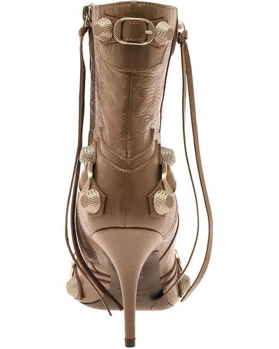Balenciaga 'Cagole' Pointed Bootie With Studs And Buckles - Brown