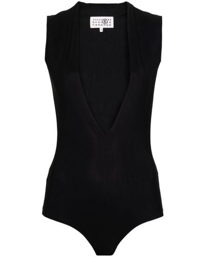 MM6 by Maison Martin Margiela Single-stitch V-neck Bodysuit - Black