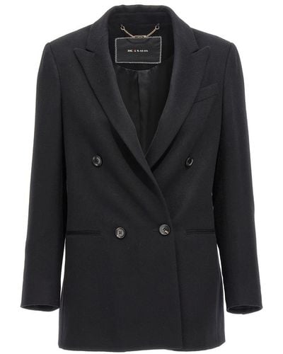 Kiton Double-breasted Cashmere Blazer Jackets - Black