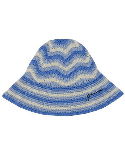 Ganni Cotton Crochet Bucket Hat - Blue