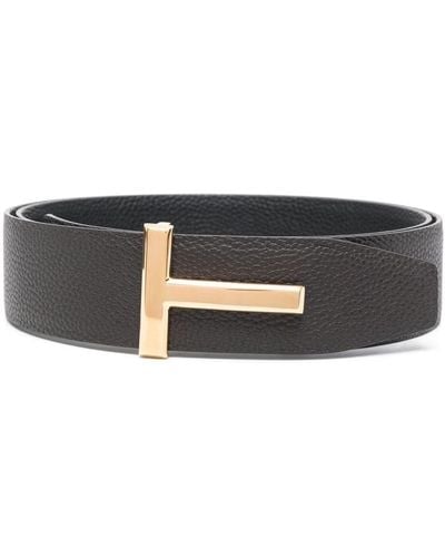 Tom Ford T Buckle Leather Belt Brown - Black