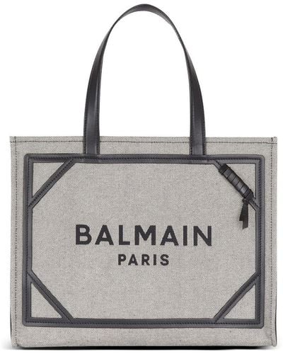 Balmain Logo Embroidered Top Handle Bag - Grey