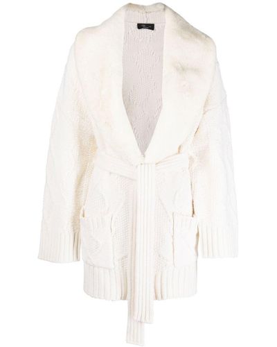 Blumarine Belted Cable-knit Coat - White