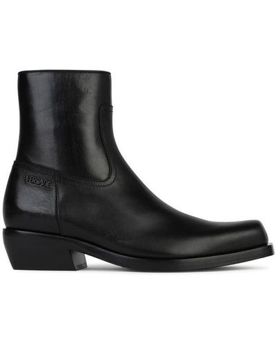 Versace Leather Ankle Boots - Black