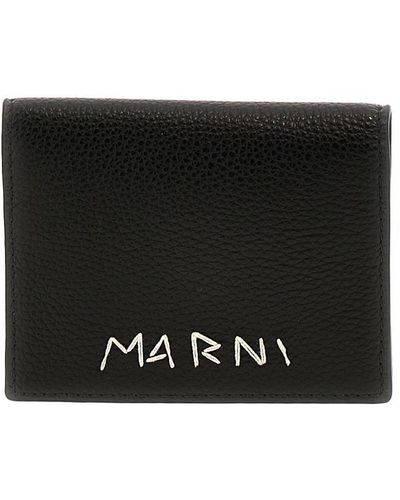 Marni Logo Embroidery Cardholder Wallets, Card Holders - Black