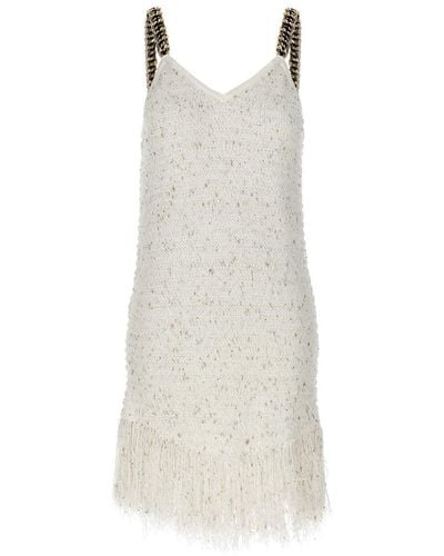 Balmain Fringed Tweed Dresses - White