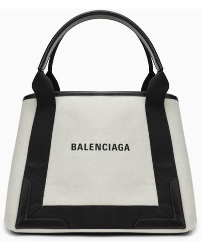 Balenciaga Cabas Bag Small Cream Canvas - Black