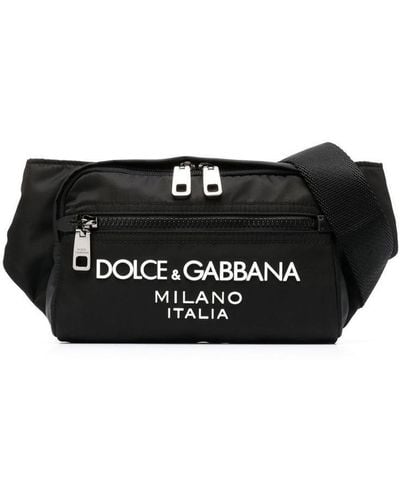 Dolce & Gabbana Small Nylon Belt Bag With Rubberized Logo - Black