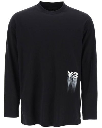 Y-3 Long Sleeved T Shirt With Logo Print - Black