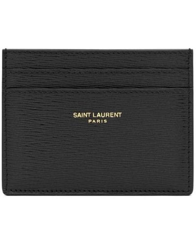 Saint Laurent Paris Credit Card Case In Grain De Poudre Embossed Leather - White
