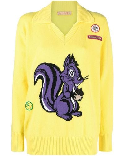 Cormio Squirrel Intarsia Knit Sweater - Yellow