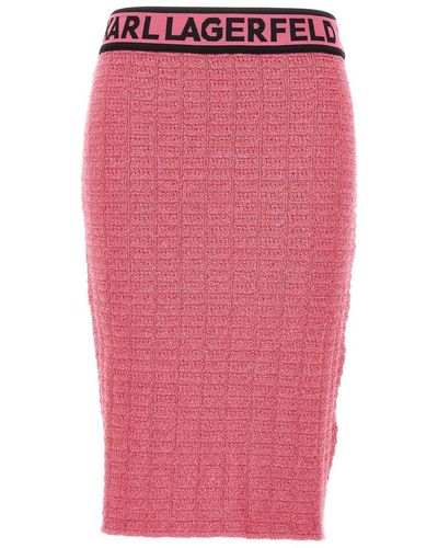 Karl Lagerfeld Bouclé Fabric Skirt With Logo - Pink
