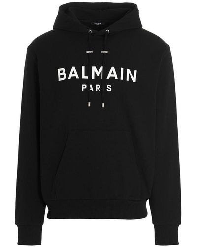 Balmain Brown Hoodie With All-over Retro Monogram Print In Cotton Man for  Men