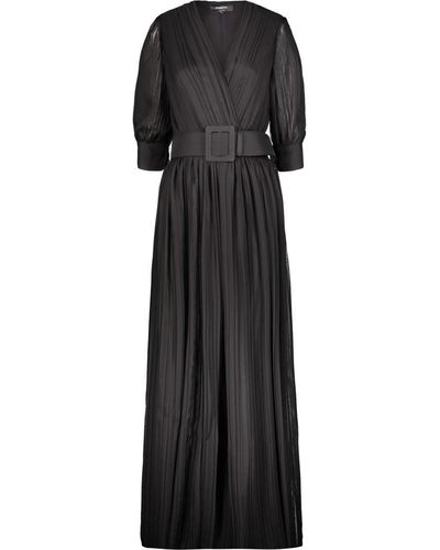 Rochas Pleated Long Dress In Chiffon Clothing - Black