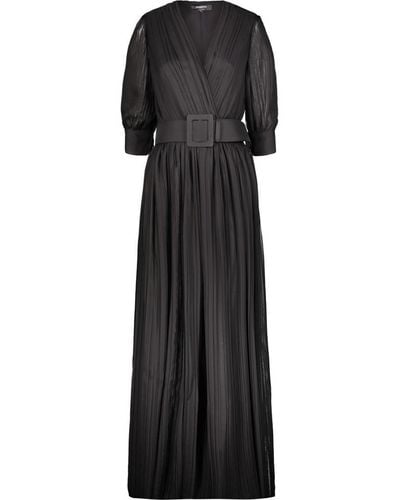 Rochas Pleated Long Dress In Chiffon Clothing - Black