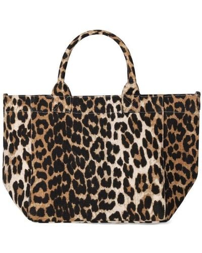 Ganni Leopard Print Small Shopping Bag - Black